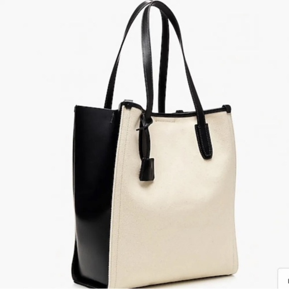 J.Crew Women’s Black & Bone Canvas & Leather Spacious Everyday Carry Tote Bag